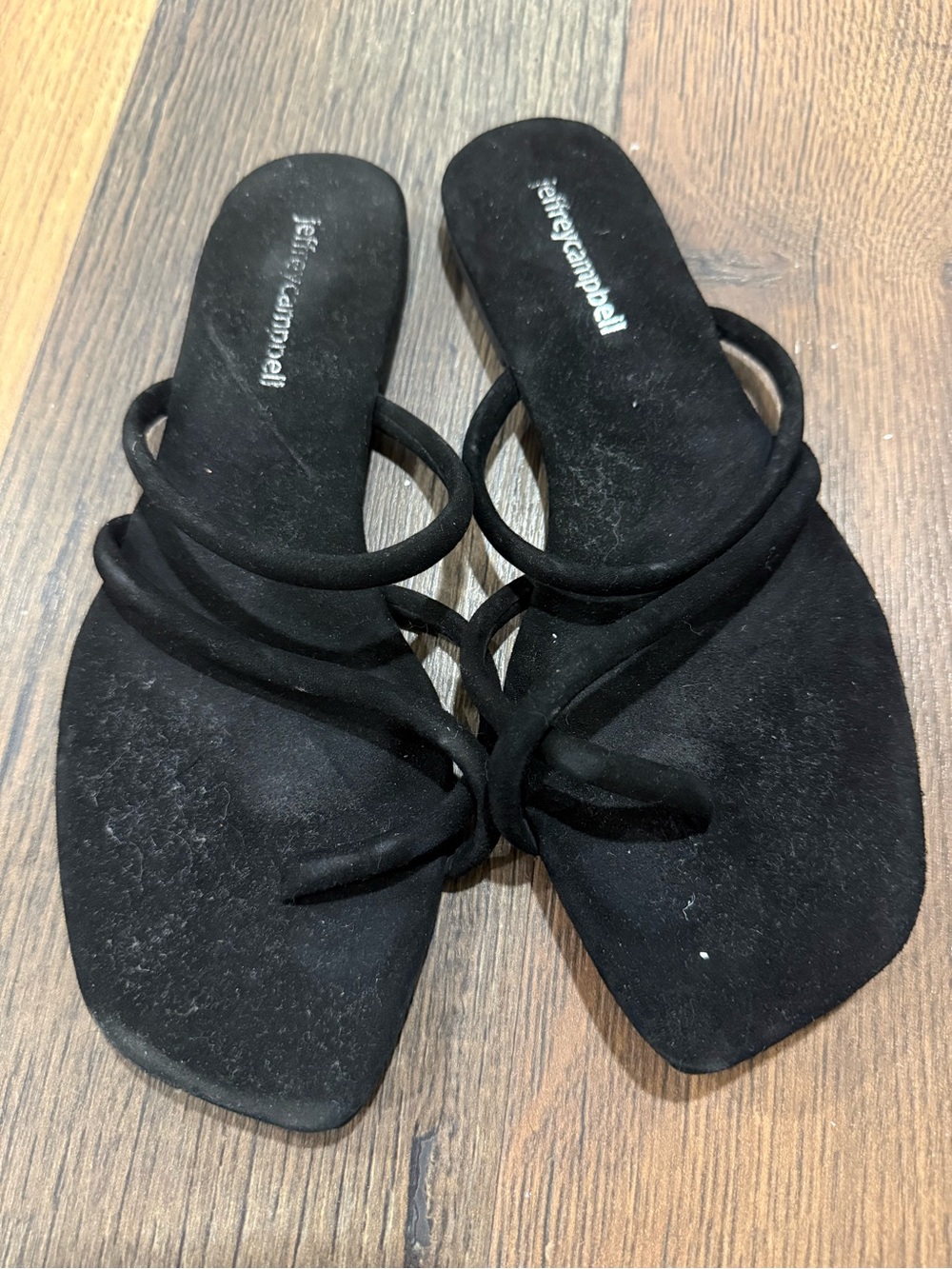Jeffrey Campbell Black Strappy Square-Toe Slide sandals